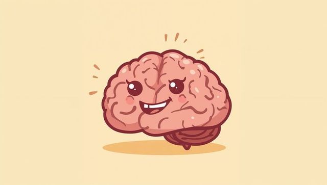 Smiling cartoon brain with playful expression on beige background