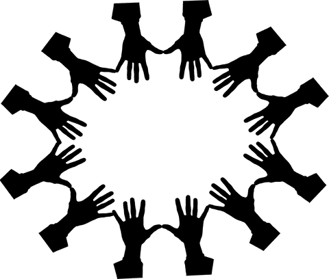 Circle of black hand icons on transparent background