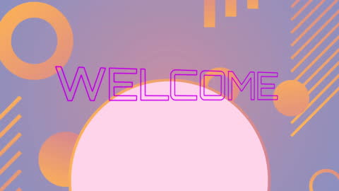 Colorful Welcome Text with Abstract Retro Shapes