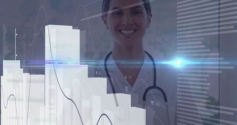 Innovative healthcare analytics with smiling female doctor
