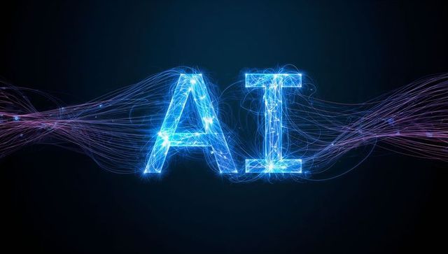 Neon AI Network Glowing Blue Filaments Forming Futuristic Letters Digital Energy Stream