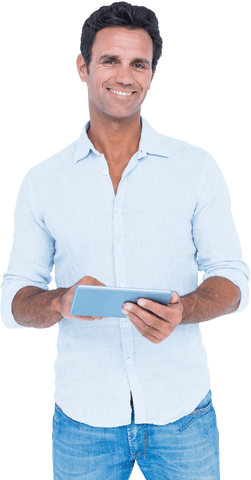 Transparent Smiling Man Holding Digital Tablet Texture, JQuery, Plugin - Download Free Stock Videos Pikwizard.com