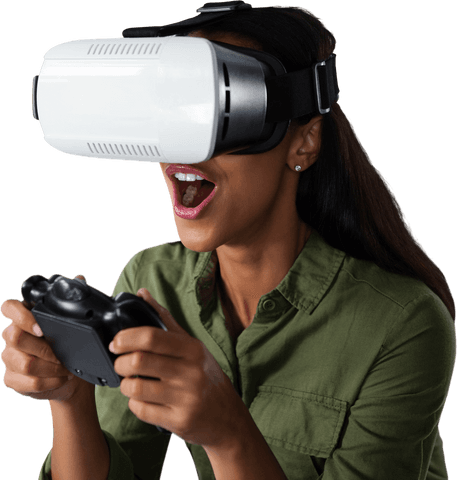 woman excitedly gaming in virtual reality on transparent background - Download Free Stock Videos Pikwizard.com
