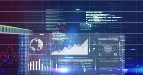 Holographic Data Dashboard Displaying Global Analytics Rising Chart Futuristic Interface
