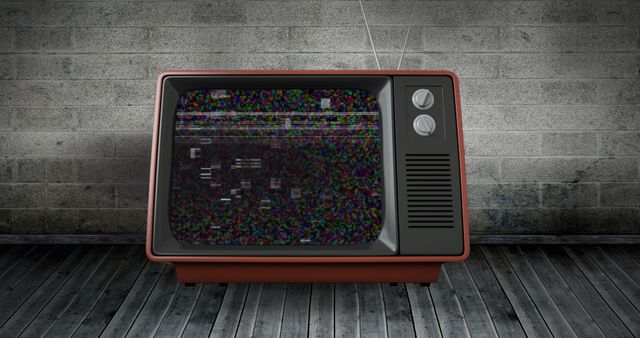 Retro TV with Glitch Screen on Wooden Surface - Download Free Stock Images Pikwizard.com