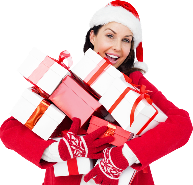 Cheerful Woman Holding Collection of Transparent Christmas Gifts - Download Free Stock Videos Pikwizard.com