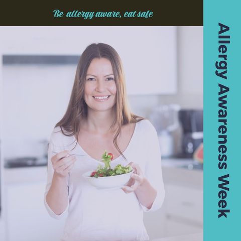 Woman Promotes Allergy Awareness While Enjoying Healthy Salad - Download Free Stock Templates Pikwizard.com