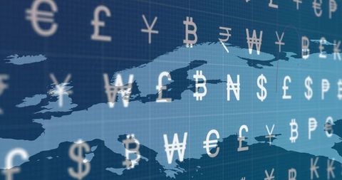 Global Currencies Overlaid on Eurasian Digital Map
