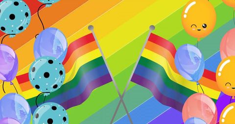 Vibrant Celebration of Pride with Balloons and Rainbow Flags