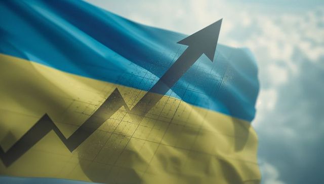 Ukrainian Flag with Rising Chart Symbolizing Economic Growth