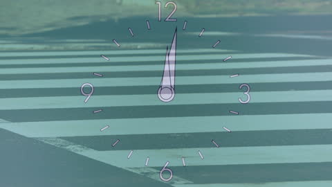 Abstract Clock Animation Over Walking Scene Imagery