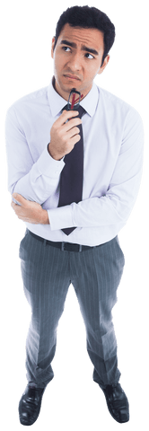 Thoughtful Biracial Businessman on Transparent Background Isolated