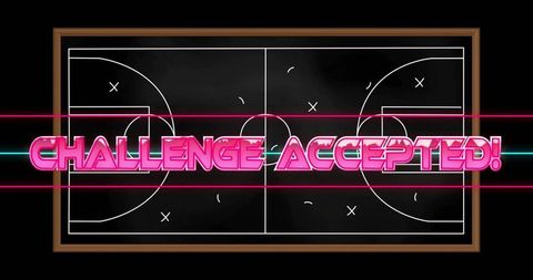 Neon pink challenge accepted! retro synthwave chalkboard basketball court poster banner