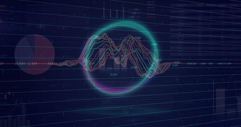 Neon Circle Overlaying Dynamic Financial Graphs on Dark Background - Download Free Stock Images Pikwizard.com