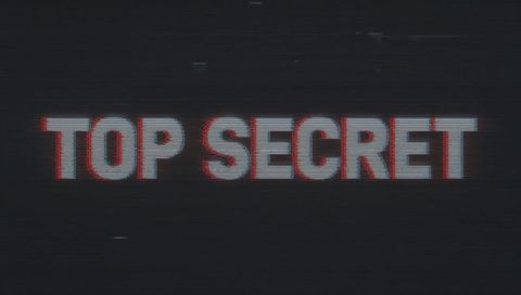 Top secret glitching text with vhs crt distortion, chromatic aberration, digital noise