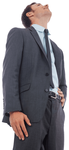 Cheerful Businessman in Suit Looking Up Transparent Background