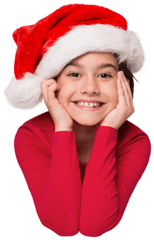 Joyful child in santa hat with bright smile on transparent background