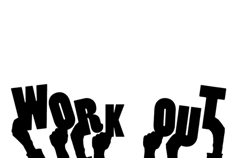 Illustrated hands with workout text transparent background