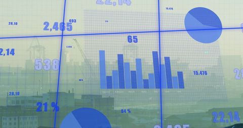 Statistical Data Overlay on Urban Cityscape with Grid Network - Download Free Stock Images Pikwizard.com