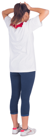 Transparent View of Disappointed Female Football Fan in Casual Attire