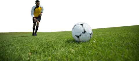 Transparent soccer scene with focus on ball and goalkeeper
