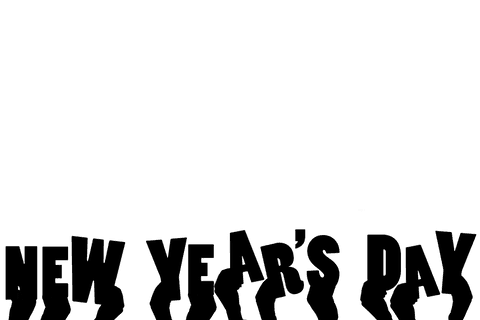 New Year’s Day Celebration Text with Transparent Hands