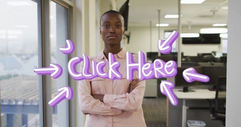 Confident Business Person in Modern Office with Digital Overlay