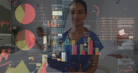 Doctor Analyzing Digital Financial Graphs in Medical Environment