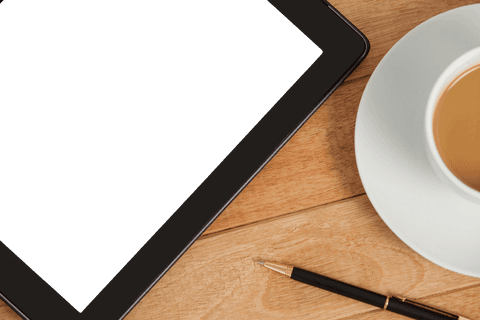 transparent tablet with pen and tea cup on wooden table - Download Free Stock Videos Pikwizard.com