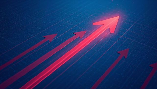 Rising Momentum Visualized with Bright Red Arrow on Digital Abstract Background