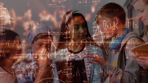 Students Collaborating Technology Maths Calculus Background