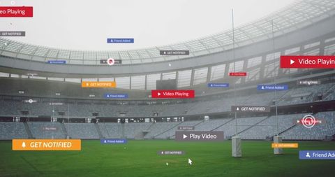 Digital Media Icons Overlay at Stadium Captures Modern Connectivity