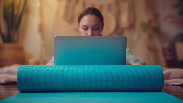 Woman Typing with Zen Workspace Lifestyle at Cozy Home Desk