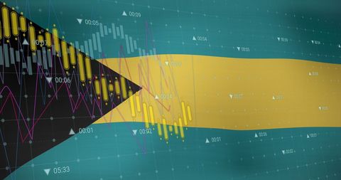 Bahamas Flag with Economic Data Overlay Illustrating Market Trends