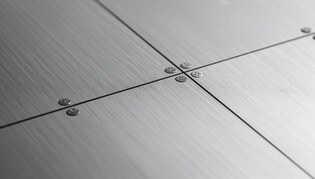 Brushed stainless steel cladding panels with phillips screws and seam lines