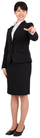 Asian Businesswoman Pointing and Smiling on Transparent Background