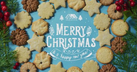 Christmas Cookies with Festive Greeting on Blue Background - Download Free Stock Images Pikwizard.com