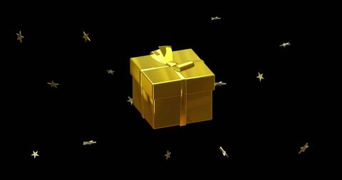 Glittering Gold Gift Box with Floating Stars on Black - Download Free Stock Images Pikwizard.com