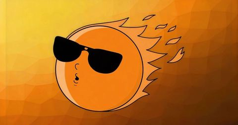Flaming Sun Orb Wearing Sunglasses on Orange Polygonal Gradient