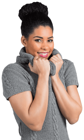 transparent smiling woman shivering in cozy winter sweater - Download Free Stock Videos Pikwizard.com