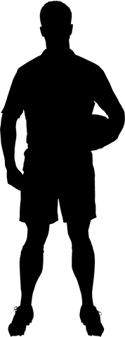 Transparent rugby player with ball standing in confident pose