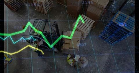 Warehouse Operations with Growth Chart Overlay Highlighting Industrial Efficiency