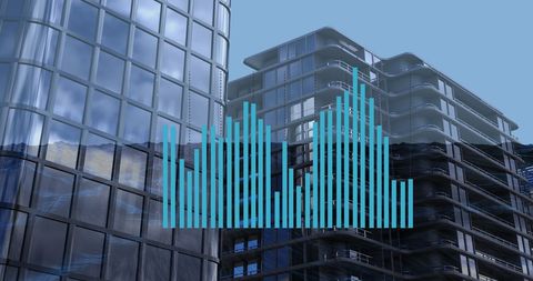 Skyscrapers with digital graph representing economic growth