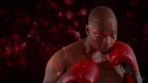 Boxer Throwing Rapid Jabs with Red Gloves and Dynamic Particle Overlay for Training