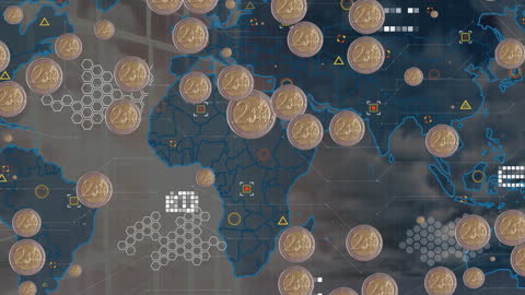 Digital Animation of Business.global Finance Coins over World Map