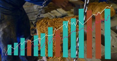 Craftsman handling machinery with data indicators overlay