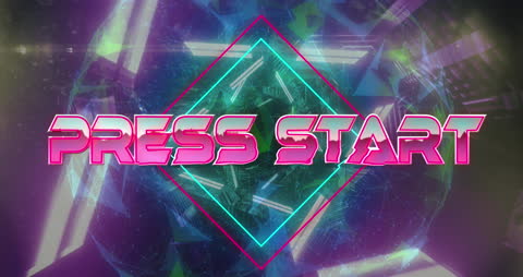 Futuristic Video Game Start Screen with Neon Banner