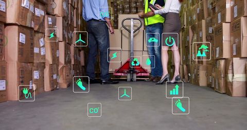 Eco-friendly Icons Illuminating Warehouse Environment Concept
