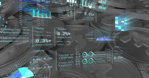 Digital financial analytics over silver pound coins