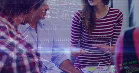 Collaborative business meeting with technology and data analysis